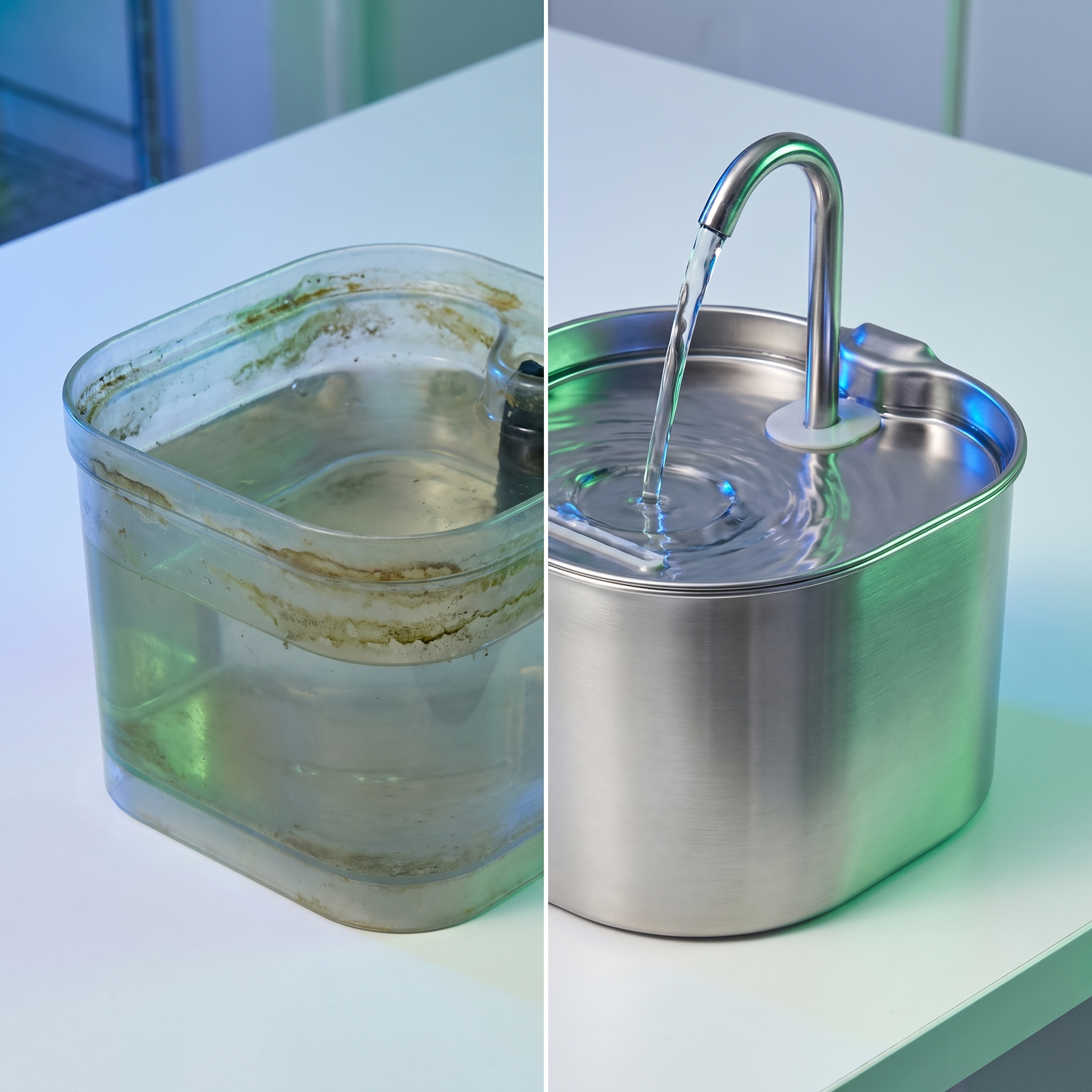 Comparaison fontaine inox et plastique