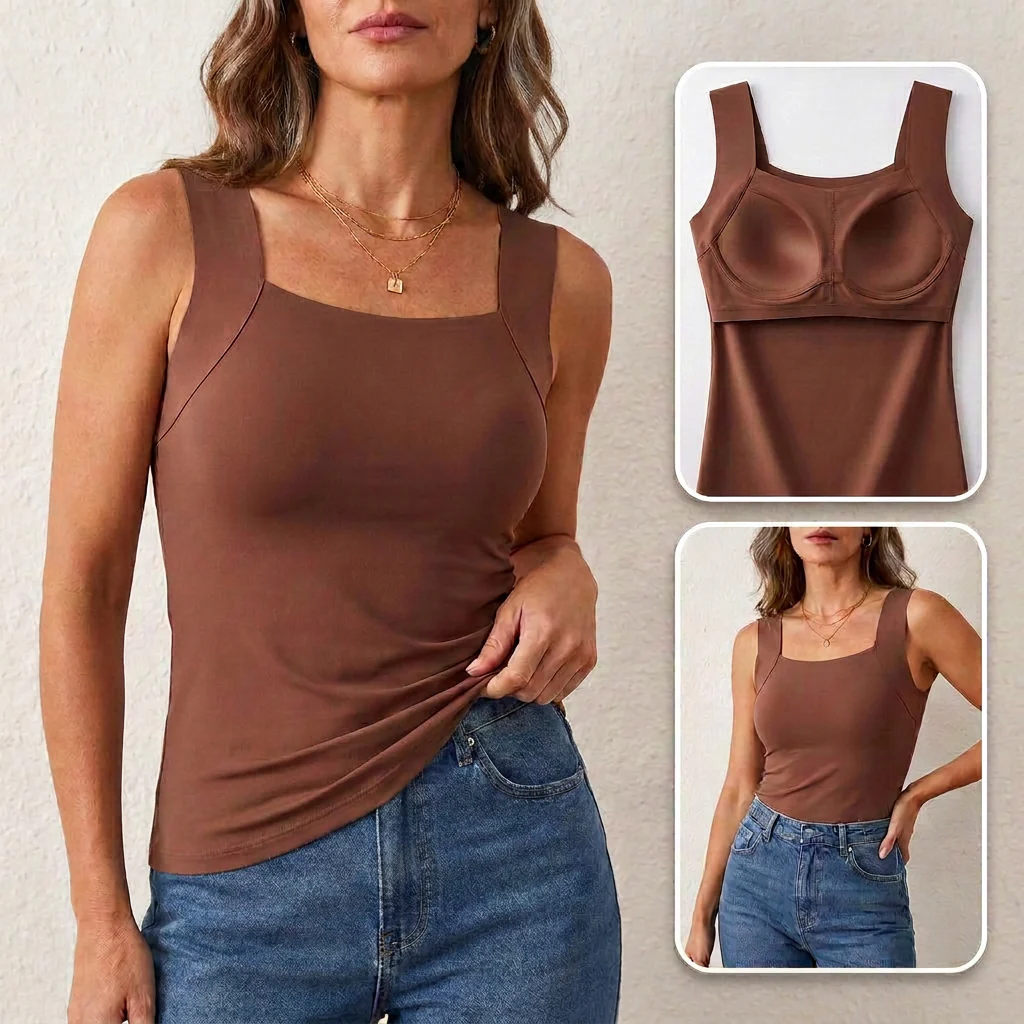 Débardeur sculptant marron avec détails du maintien intégré
