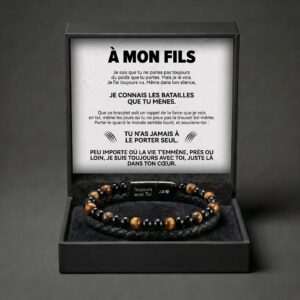 Bracelet œil de tigre – coffret À mon fils – gravure Toujours avec Toi